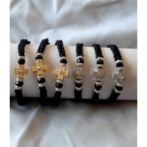 Obiecte bisericesti Bratara margele fatetate 1 medalion metalic lobat Cruce stras cod 1030 set12buc