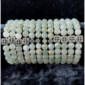 Obiecte bisericesti Bratara margele sticla 8mm 2 medalioane metalice patrat crini cruce cod 1035 set12buc