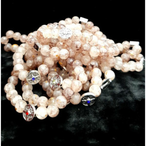 Obiecte bisericesti Bratara margele sticla 8mm 2 medalioane metalice rotund cruce cod 1036 set12buc