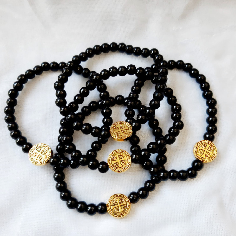 Obiecte bisericesti Bratara margele sticla 8mm 1 medalion metalic rotund cruce cod 1015 set12buc