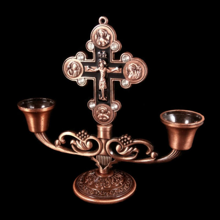 Obiecte bisericesti | Sfesnic pentru 2 lumanari din metal 13cm  | 5410