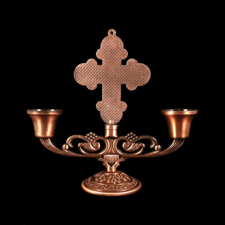 Obiecte bisericesti | Sfesnic pentru 2 lumanari din metal 13cm  | 5410