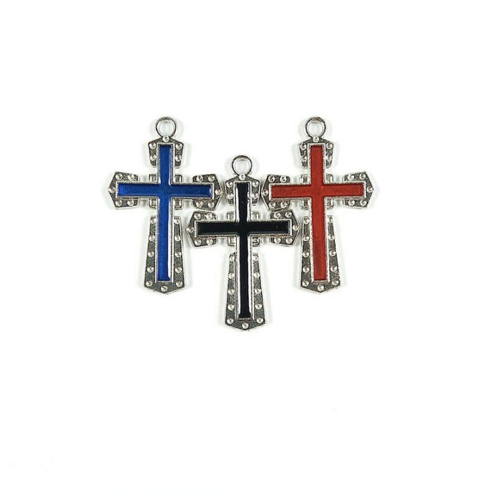 Obiecte bisericesti | Medalion cruce metalica argintie 30mm | 2003