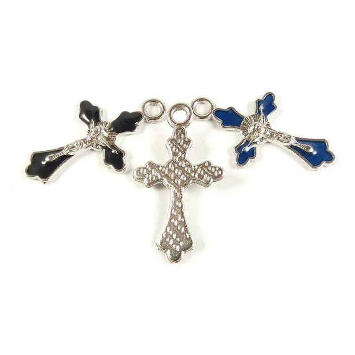 Obiecte bisericesti | Medalion cruce metalica argintie 30mm | 2024