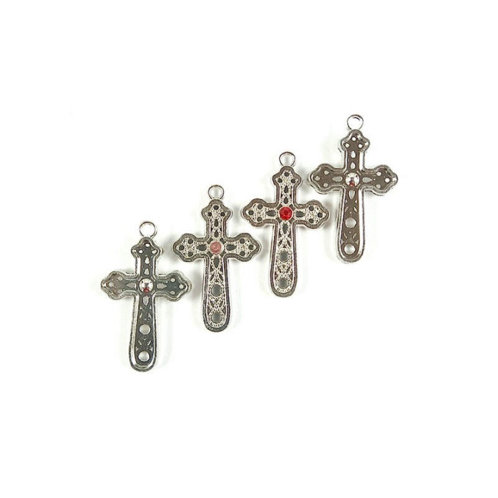 Obiecte bisericesti | Medalion cruce metalica argintie 31mm | 2026