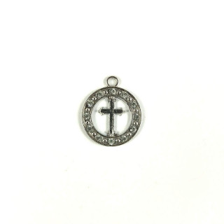 Obiecte bisericesti | Medalion cruce metalic argintiu 18mm | 2036