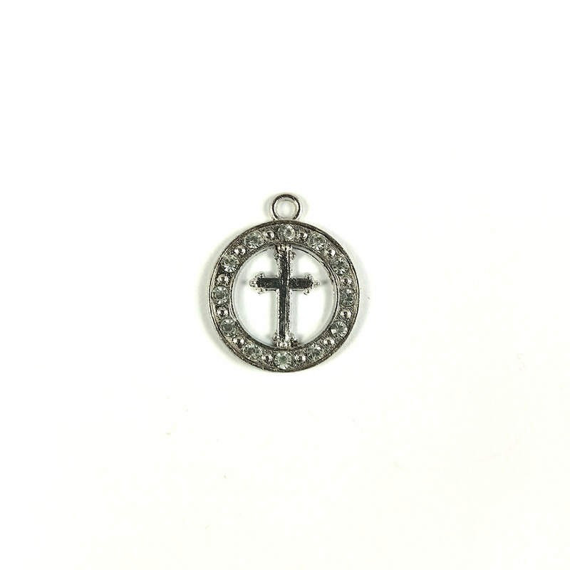 Obiecte bisericesti | Medalion cruce metalic argintiu 18mm | 2036