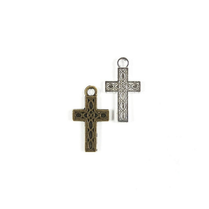 Obiecte bisericesti | Medalion cruce metalica argintie sau bronz 17mm | 2041