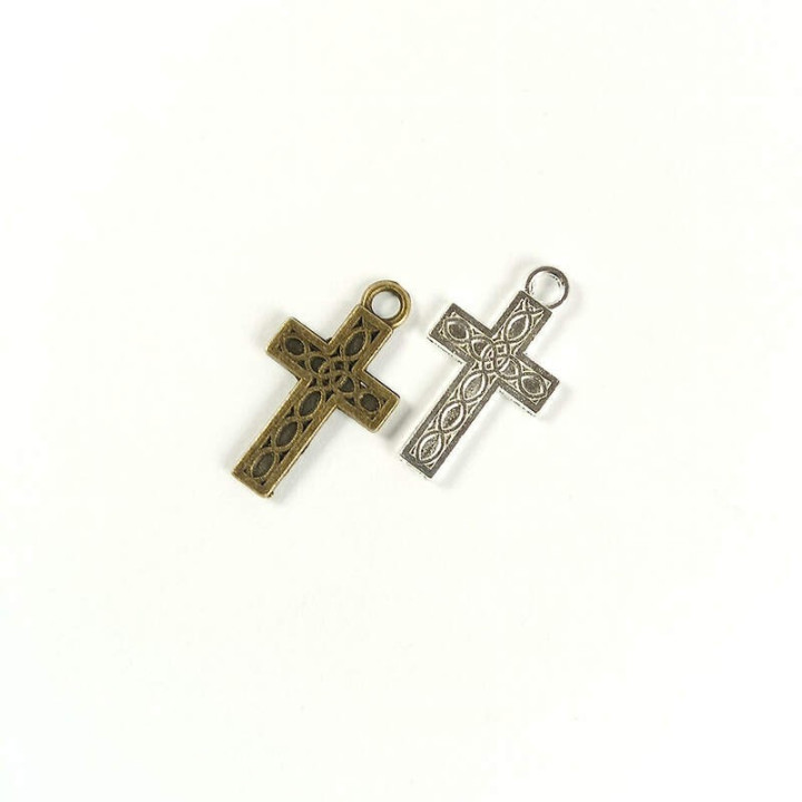Obiecte bisericesti | Medalion cruce metalica argintie sau bronz 17mm | 2041