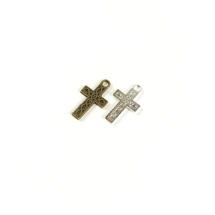 Obiecte bisericesti | Medalion cruce metalica argintie sau bronz 17mm | 2041