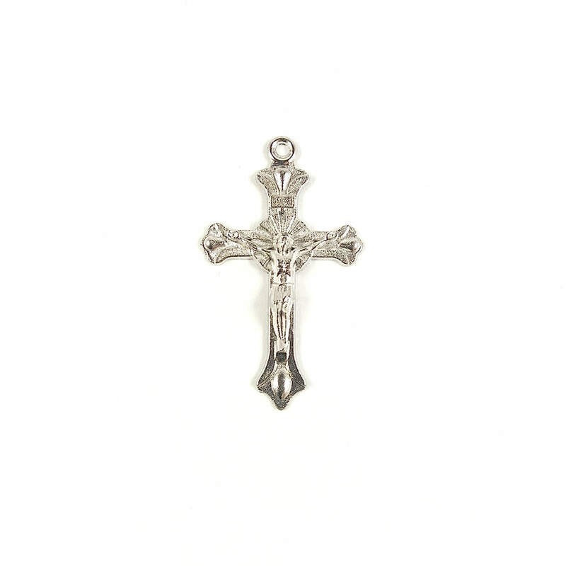 Obiecte bisericesti | Medalion cruce metalica argintie 40mm | 2058