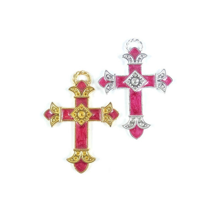 Obiecte bisericesti | Medalion cruce metalica aurie sau argintie 48mm | 2068