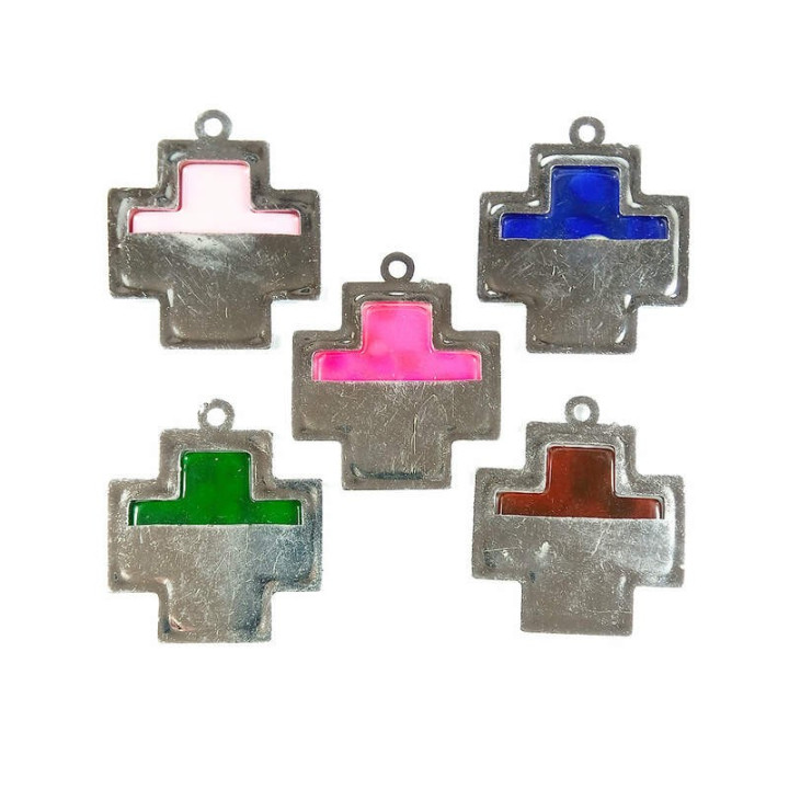 Obiecte bisericesti | Medalion cruce de plastic argintiu 43mm | 2072