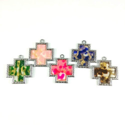 Obiecte bisericesti | Medalion cruce de plastic argintiu 43mm | 2072