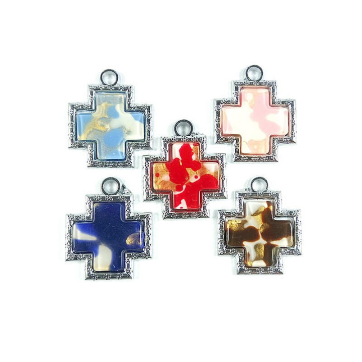 Obiecte bisericesti | Medalion cruce de plastic argintiu 30mm | 2077