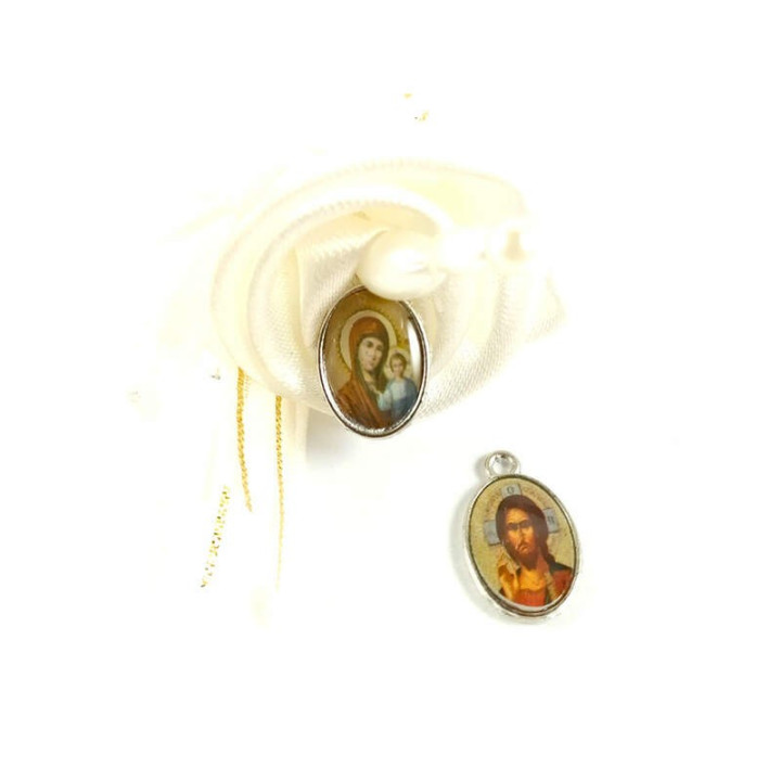 Obiecte bisericesti | Medalion icoana metalica argintie 10mm | 2107