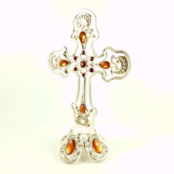 Obiecte bisericesti | Cruce pentru masa din metal argintiu | 5331