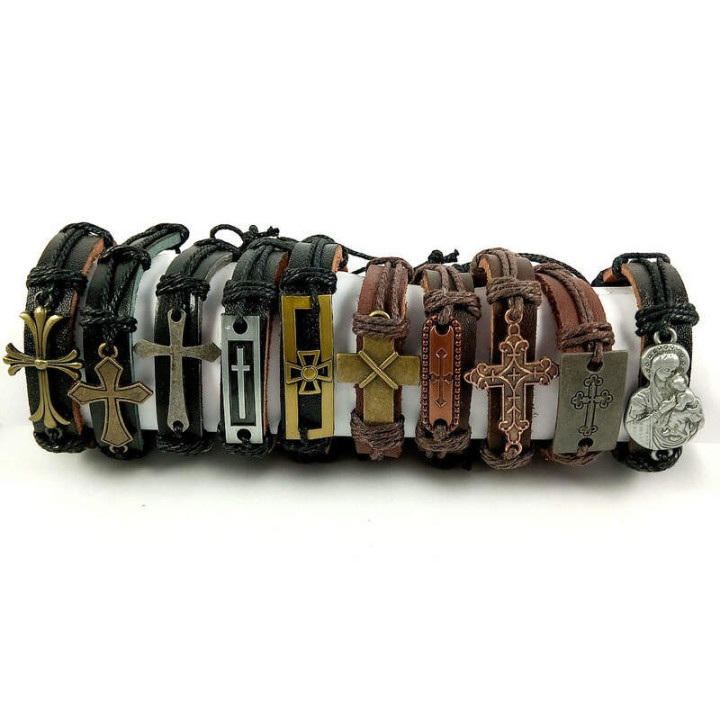 Obiecte bisericesti | Bratara curea si sfoara piele sintetica | 1004