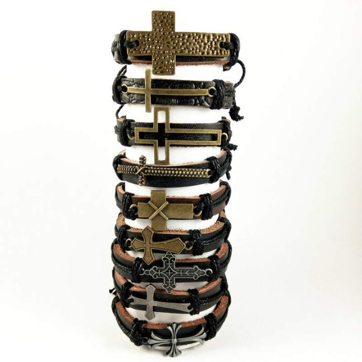 Obiecte bisericesti | Bratara curea si sfoara piele sintetica | 1005