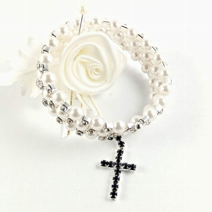 Obiecte bisericesti | Bratara spirala metalica perle de plastic | 1009