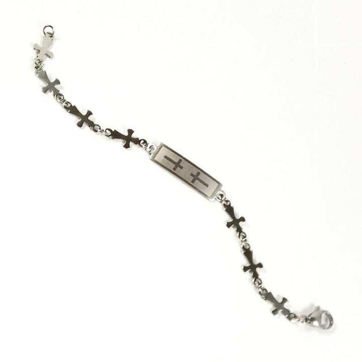 Obiecte bisericesti | Bratara lant metalic cruciulite de inox | 1011