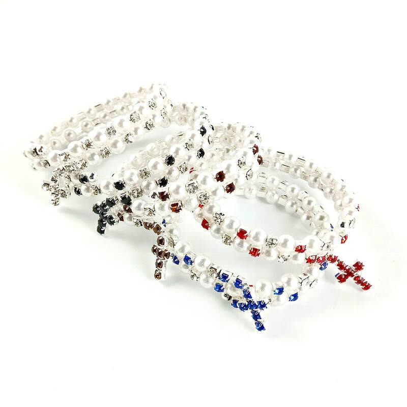 Obiecte bisericesti | Bratara spirala metalica perle de plastic | 1026