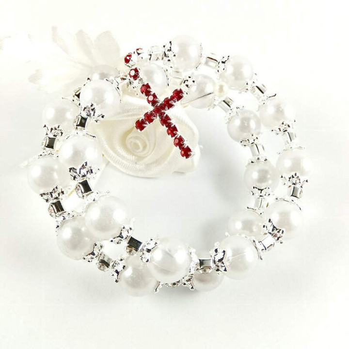 Obiecte bisericesti | Bratara spirala metalica perle de plastic | 1031