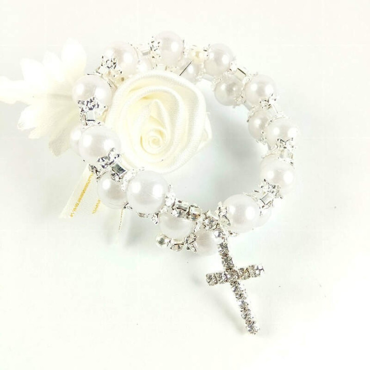 Obiecte bisericesti | Bratara spirala metalica perle de plastic | 1031