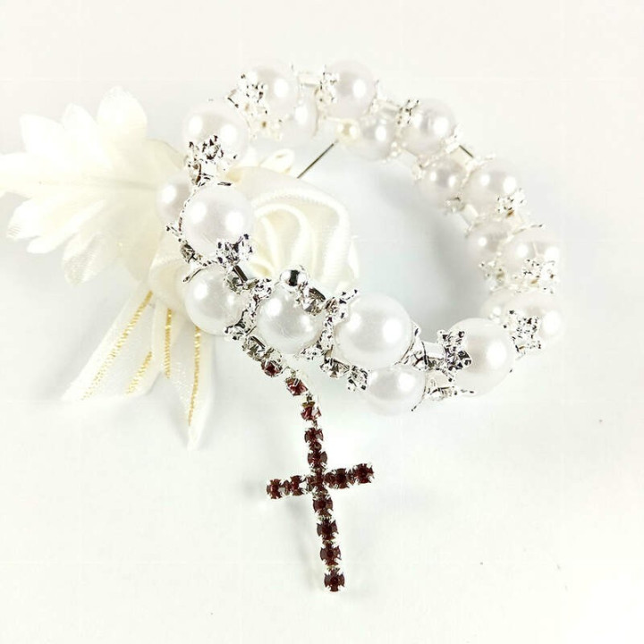 Obiecte bisericesti | Bratara spirala metalica perle de plastic | 1031