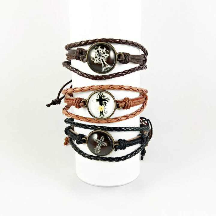 Obiecte bisericesti | Bratara curea impletita piele sintetica si sfoara | 1052