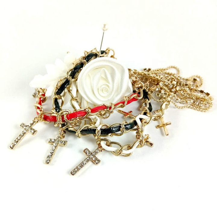 Obiecte bisericesti | Bratara lant metalic  snur piele sintetica | 1137