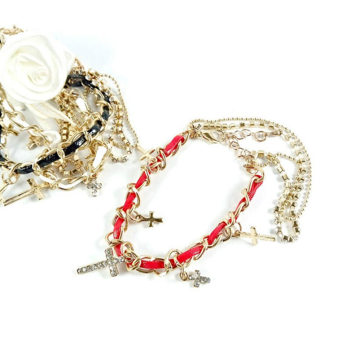 Obiecte bisericesti | Bratara lant metalic  snur piele sintetica | 1137