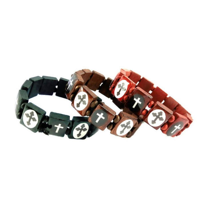 Obiecte bisericesti | Bratara elastica placute de lemn | 1147