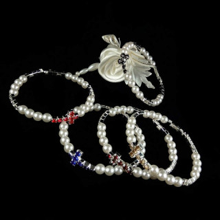 Obiecte bisericesti | Bratara rigida metalica perle de plastic si strasuri | 1155