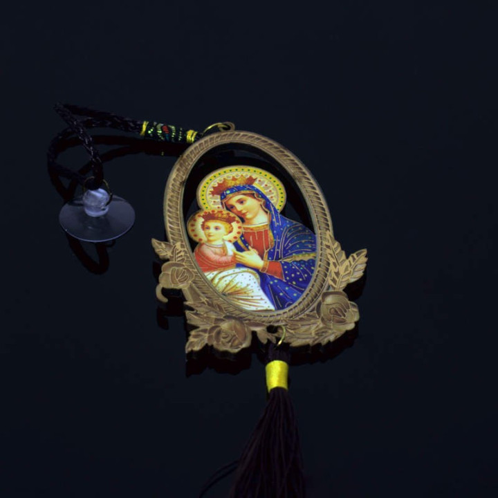 Obiecte bisericesti Medalion auto oval din lemn pirogravat Ventani 2509