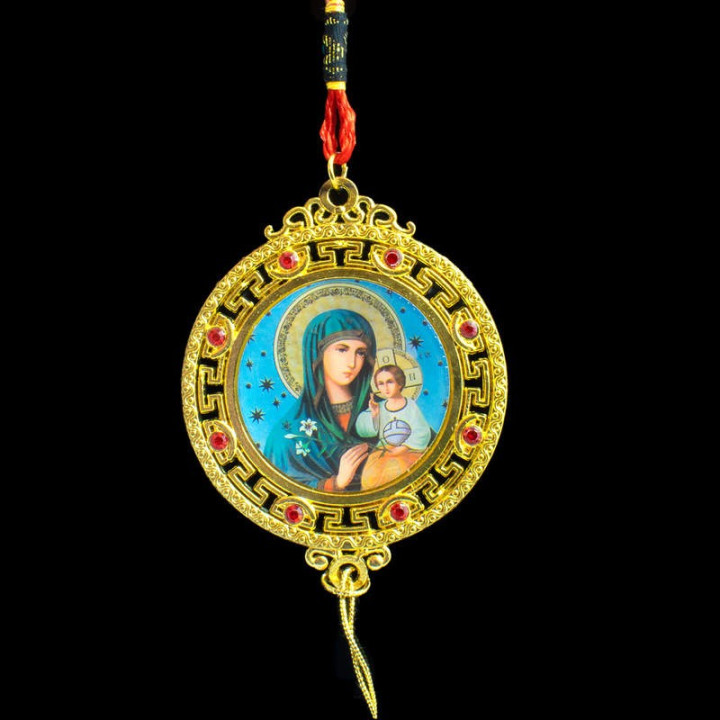 Obiecte bisericesti Medalion auto rotund  din metal cu strasuri Ventani 2538
