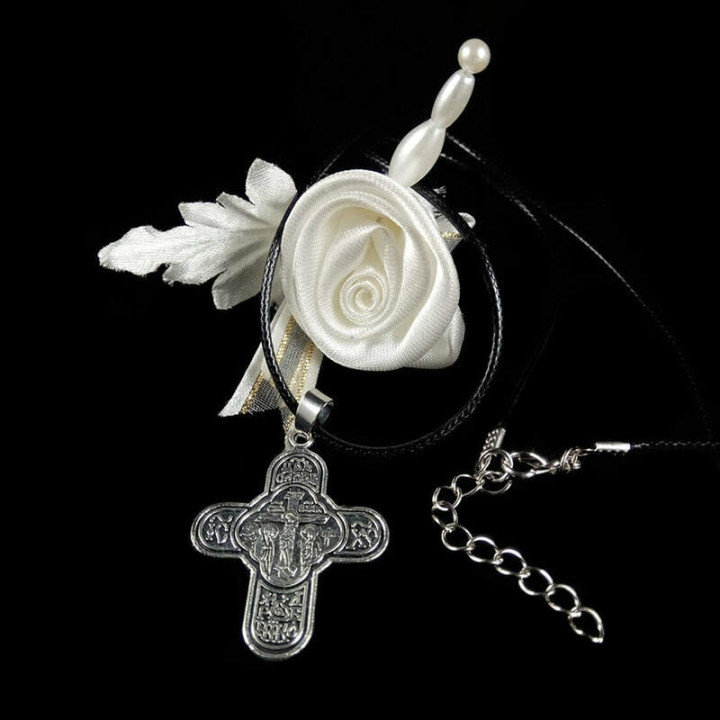 Obiecte bisericesti | Colier cruce metalica gravata | 1801