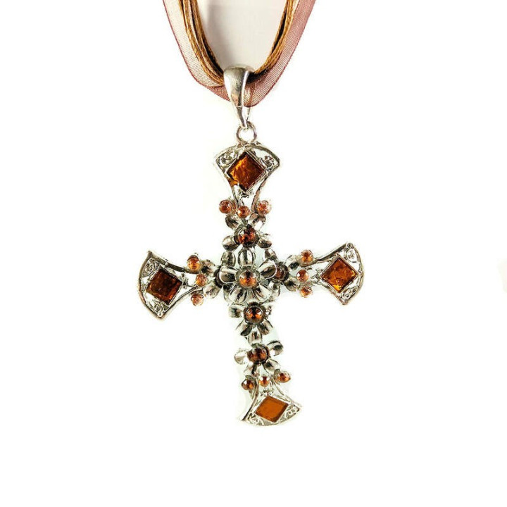 Obiecte bisericesti | Colier cruce metalica filigranata | 1824