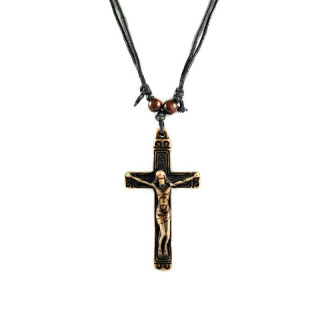 Obiecte bisericesti | Colier cruce sculptata din plastic maro | 1829