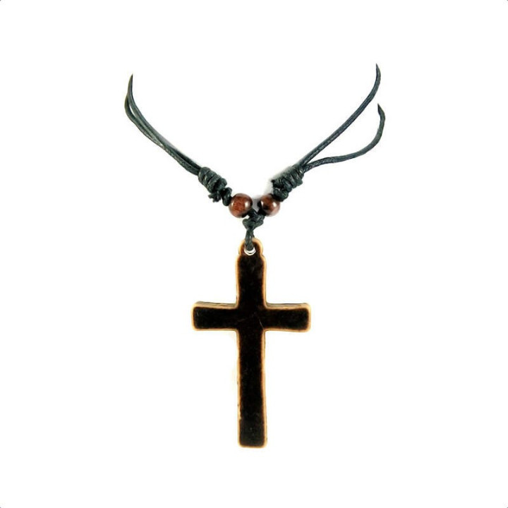 Obiecte bisericesti | Colier cruce sculptata din plastic maro | 1829