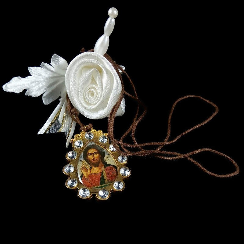 Obiecte bisericesti | Colier medalion metalic oval cu iconita | 1868