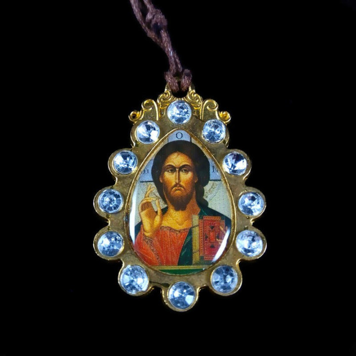 Obiecte bisericesti | Colier medalion metalic oval cu iconita | 1868