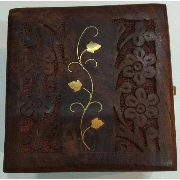 Artizanat India | Cutii din lemn caseta cu capac balamale si inchizatoare alama maro 10cm  | 5821