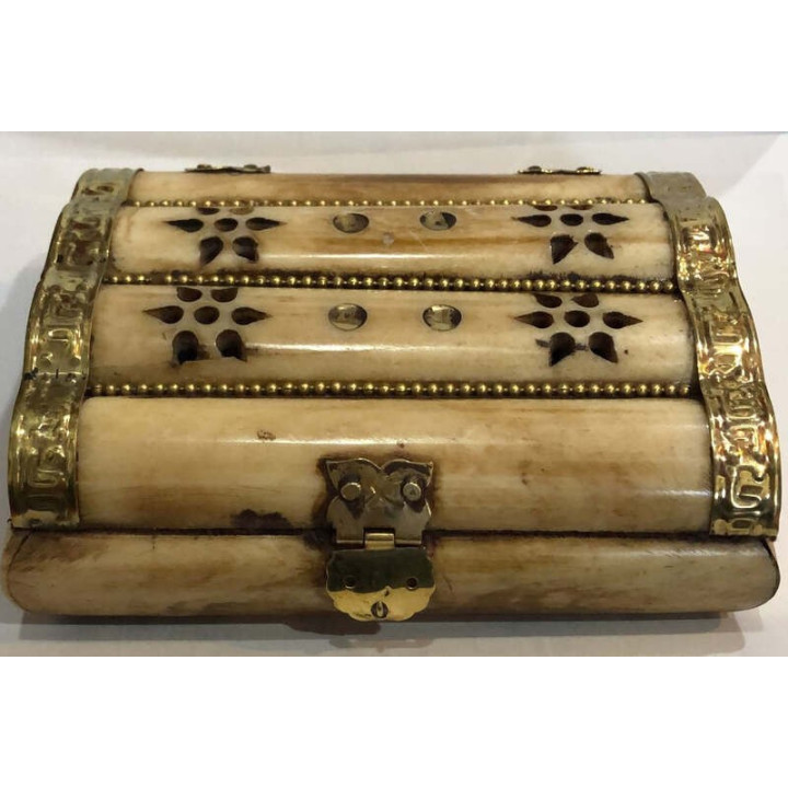 Artizanat India | Cutii din lemn caseta cu capac balamale si inchizatoare alama invechit 11.5cm  | 5828