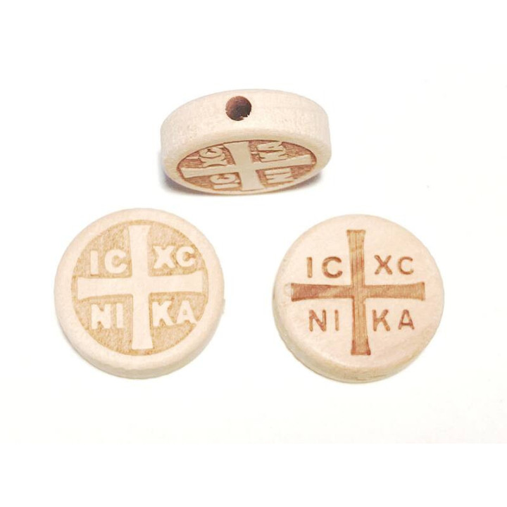 Margele bile Margele disc de trecere din lemn cruce ICXC NIKA natur si  cod 6559
