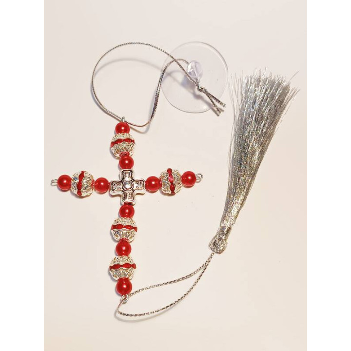 Obiecte bisericesti Medalion auto cruce margele plastic Ventani 2543