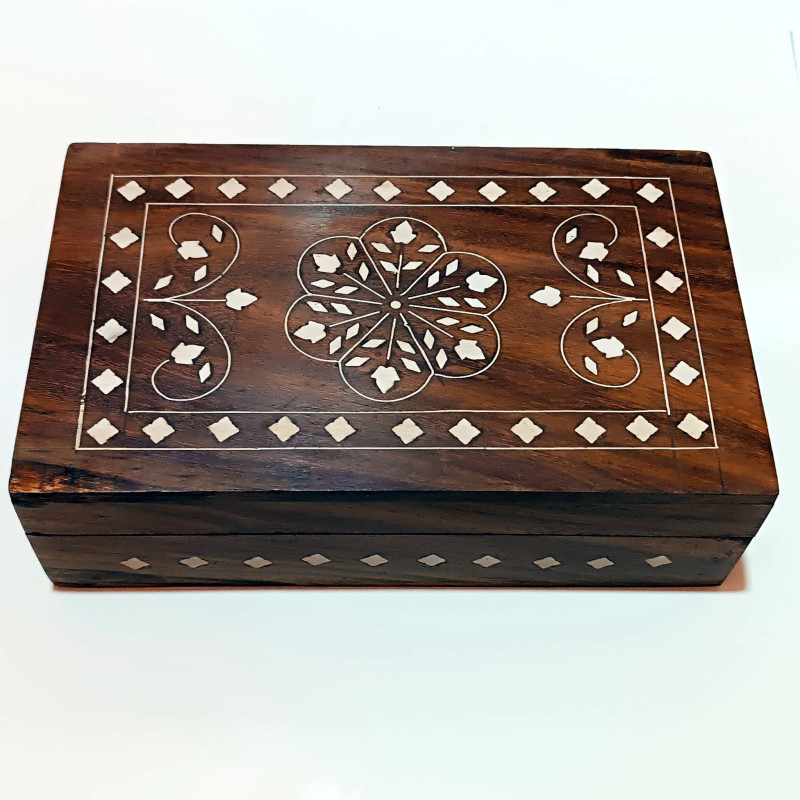 Artizanat India | Cutii din lemn caseta cu balamale metalice maro 20.3cm  | 5844