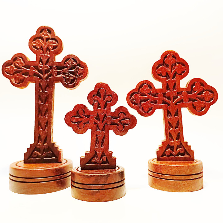 Artizanat India | Crucifix din lemn  maro Cruci 3set din lemn trilobata 19cm 15cm 11.5cm | 5337