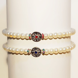 Obiecte bisericesti | Bratara perle sticla medalion cruce pietre | 1075