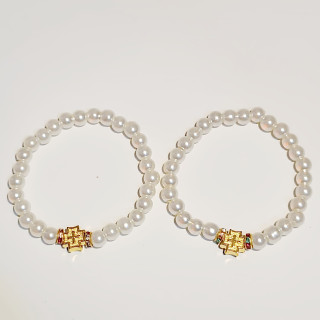 Obiecte bisericesti | Bratara perle sticla medalion cruce pietre | 1076